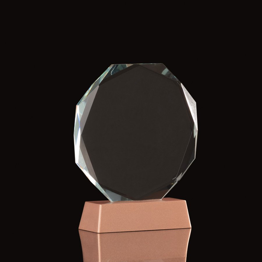 A98-pp Trofeo Galvano de Cristal "RUNE" con base encobrizada. - Imagen 1